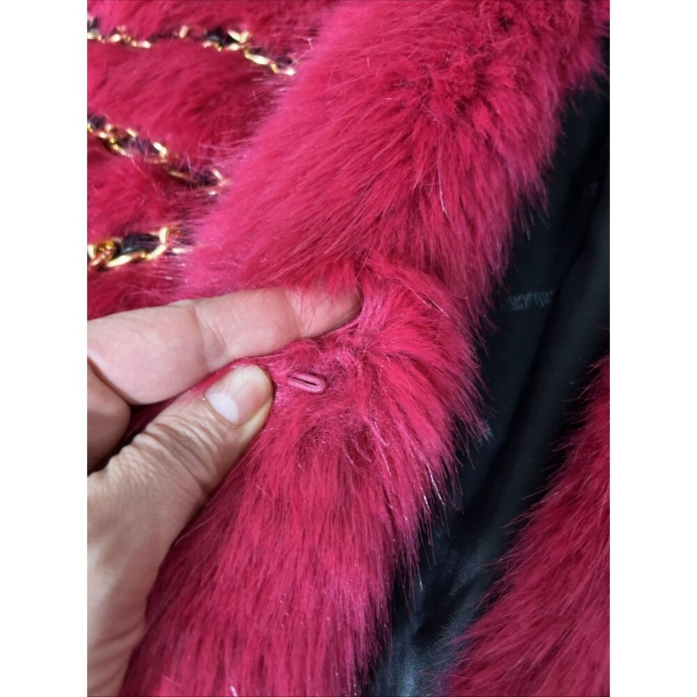 H&M x Moschino Jeremy Scott 2018 Pink Faux Fur Chain Coat XS Sold Out Collab Y2K - Picture 16 of 16